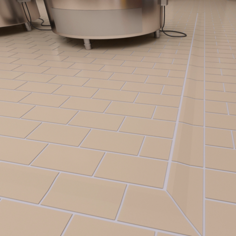 Piso cerâmico industrial Gail 24x11,6cm bege antiderrapante aplicado em cozinha industrial